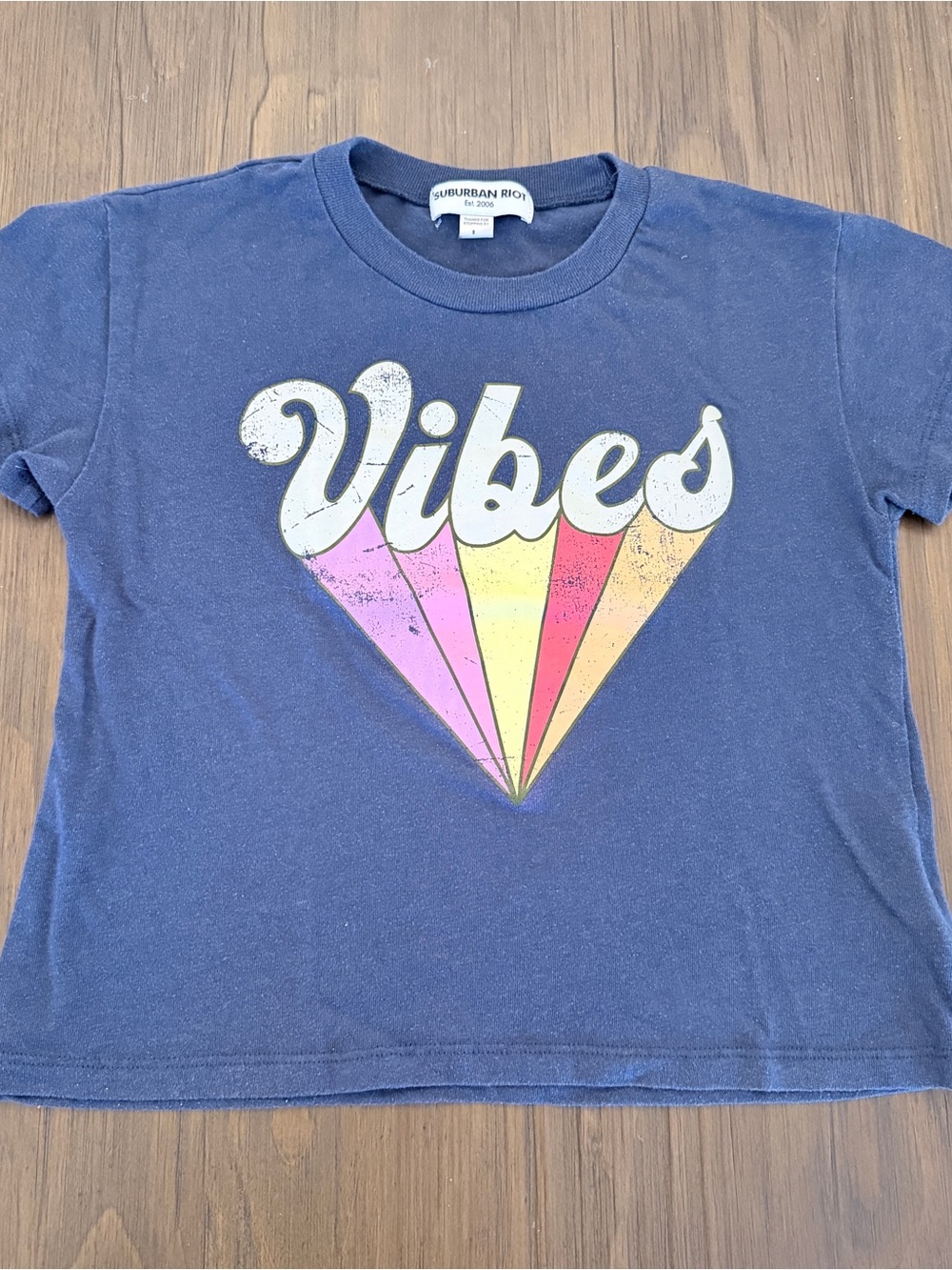 Sub_Urban Riot Navy 'Vibes' Graphic Tee with Retro Rainbow Accents